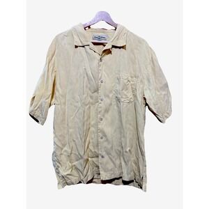 Tommy Bahama Shirt Mens Yellow Button Up Camp Silk Beach‎ Casual Vacation Large
